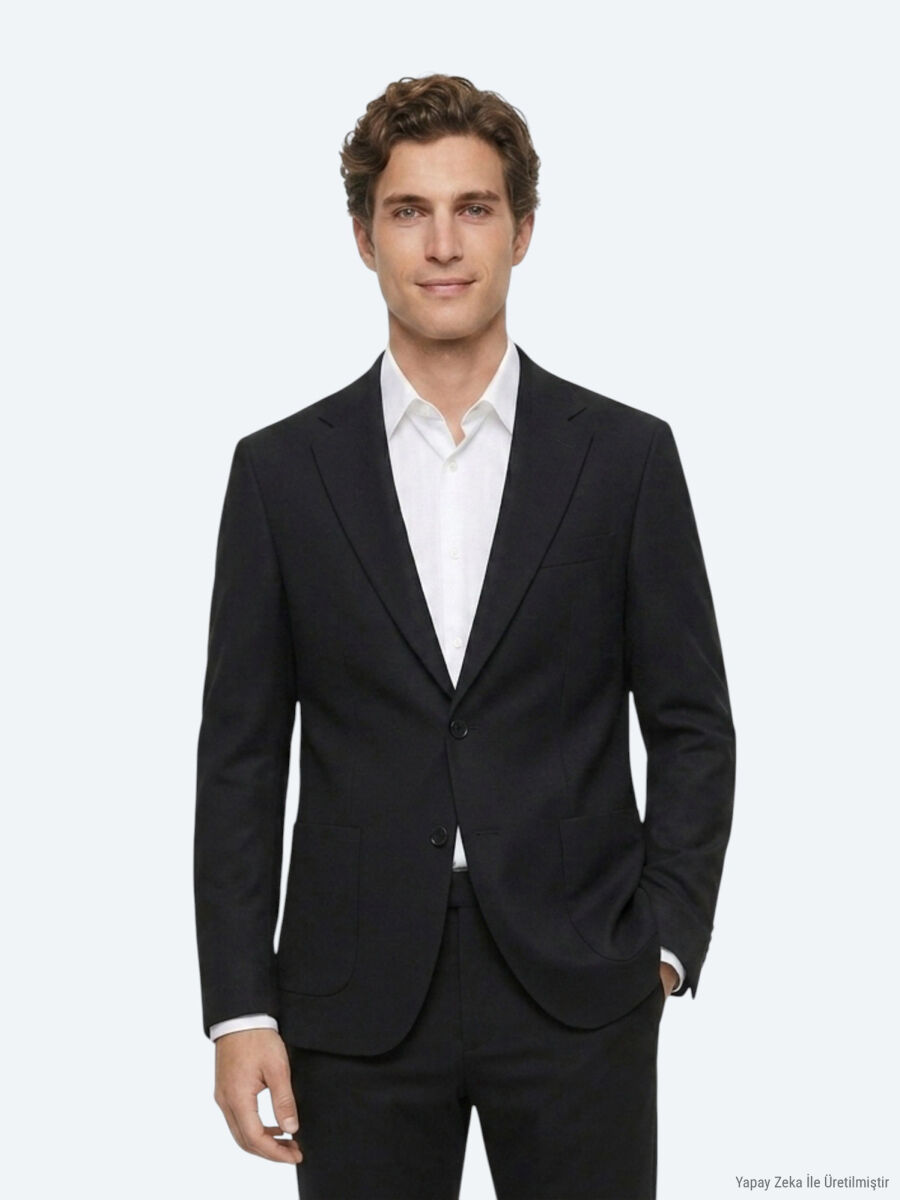 Black Striped Modern Fit Cotton Blended Suit - 4