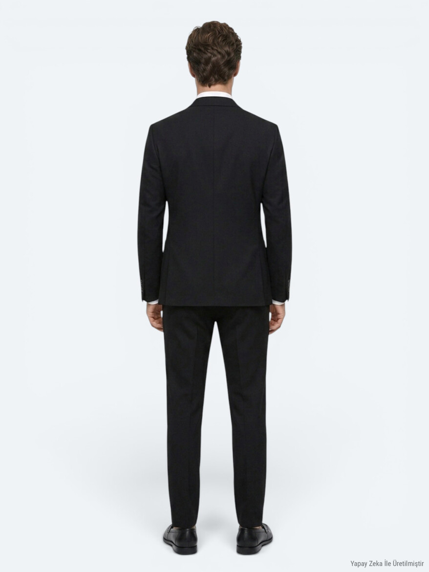 Black Striped Modern Fit Cotton Blended Suit - 5