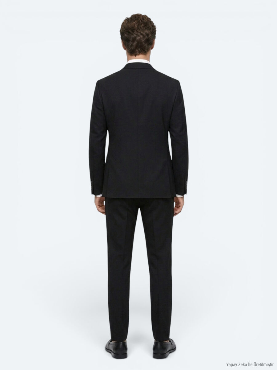 Black Striped Modern Fit Cotton Blended Suit - 5