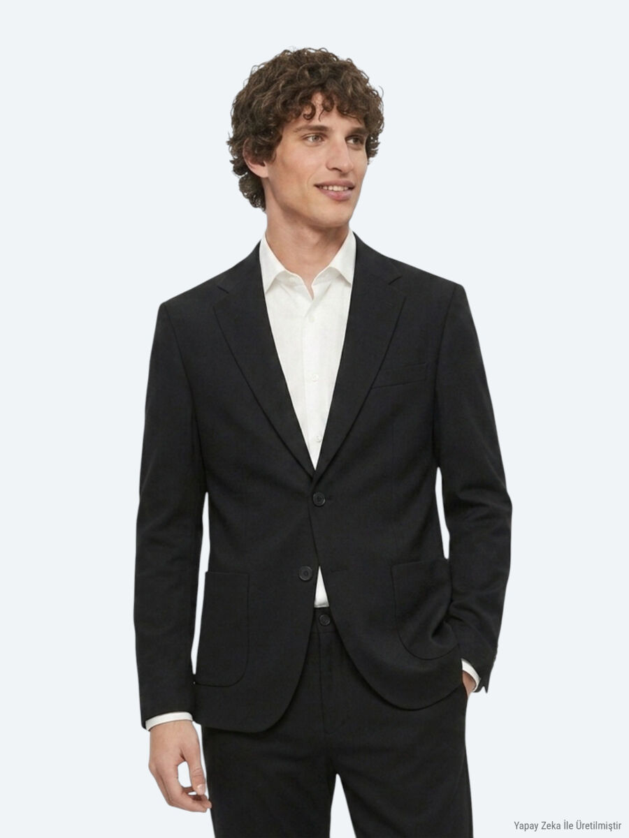 Black Striped Modern Fit Cotton Blended Suit - 3