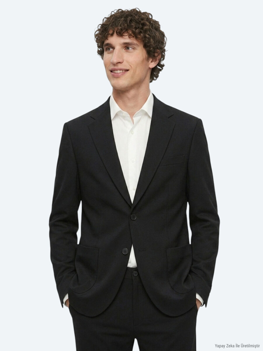Black Striped Modern Fit Cotton Blended Suit - 4