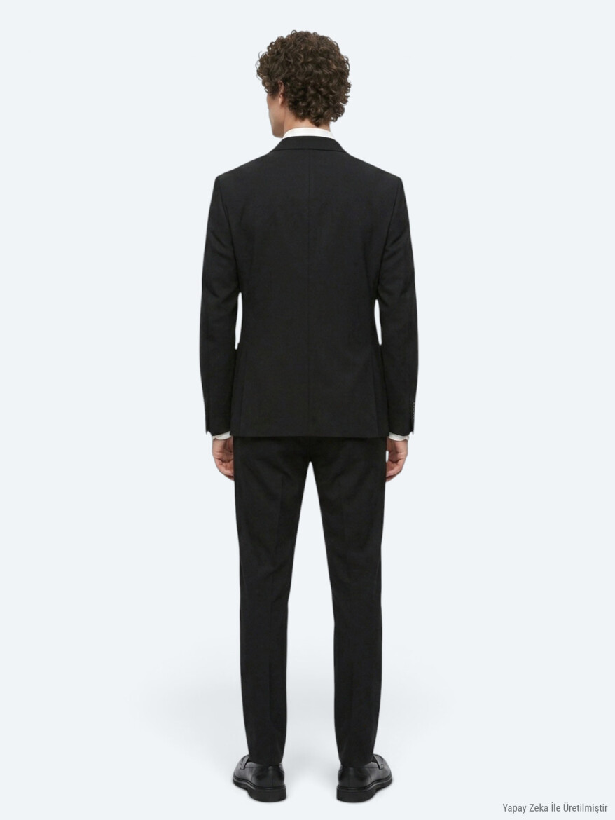 Black Striped Modern Fit Cotton Blended Suit - 5