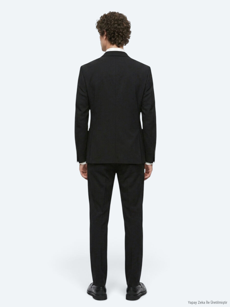 Black Striped Modern Fit Cotton Blended Suit - 5