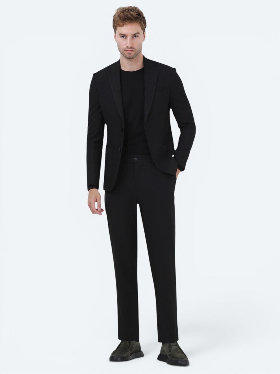Black Striped Modern Fit Jacket - 2