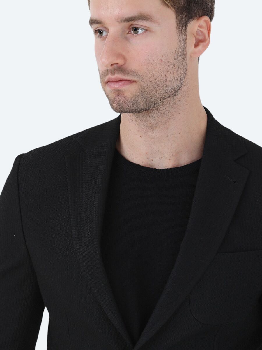 Black Striped Modern Fit Jacket - 4