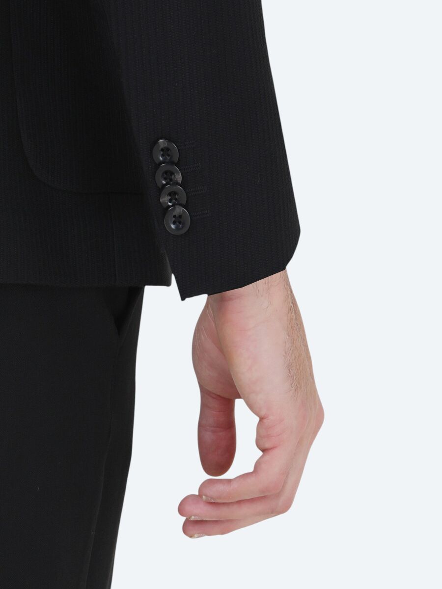 Black Striped Modern Fit Jacket - 5