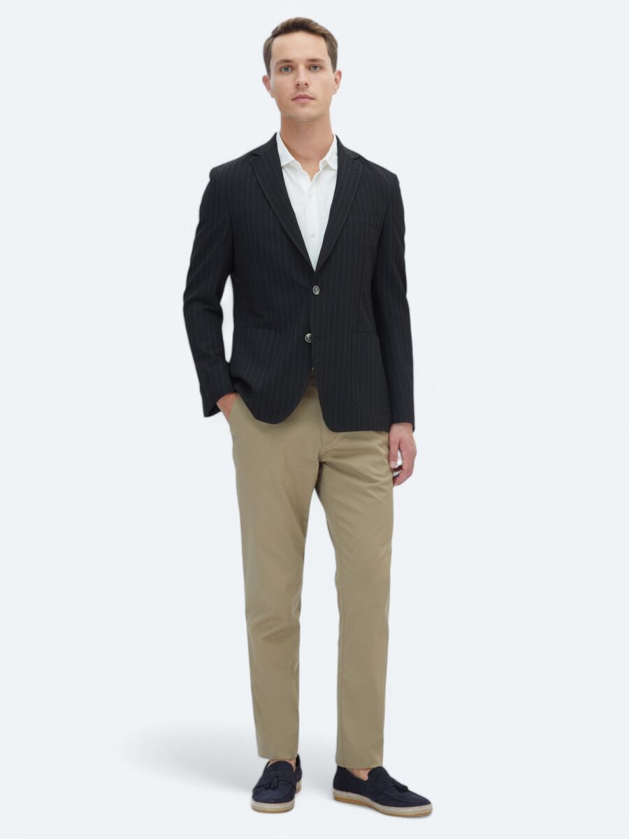 Black Striped Modern Fit Jacket - 2