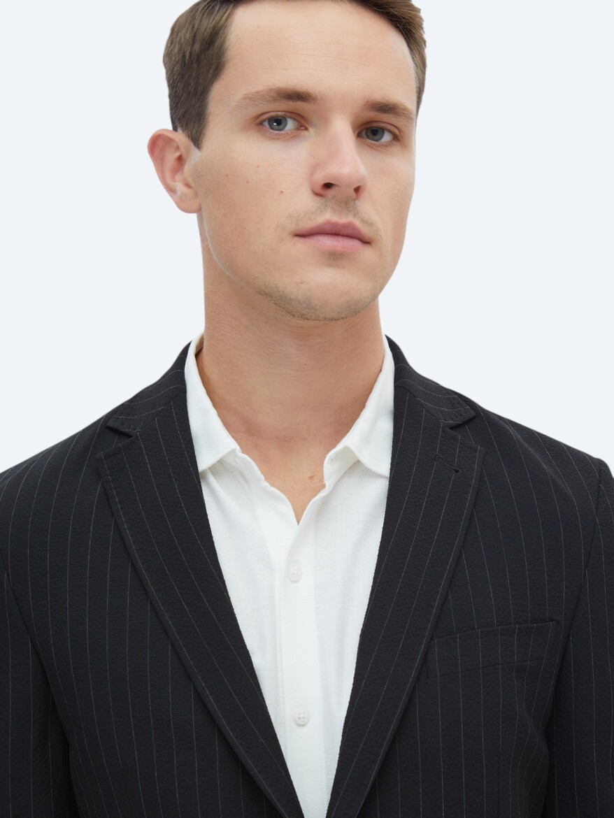 Black Striped Modern Fit Jacket - 4