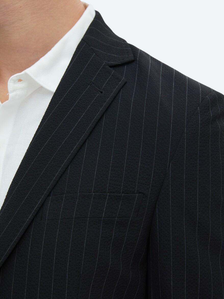 Black Striped Modern Fit Jacket - 6