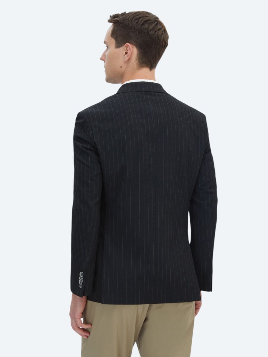 Black Striped Modern Fit Jacket - 7