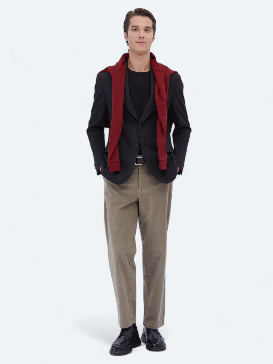 Black Striped Modern Fit Jacket - KİP