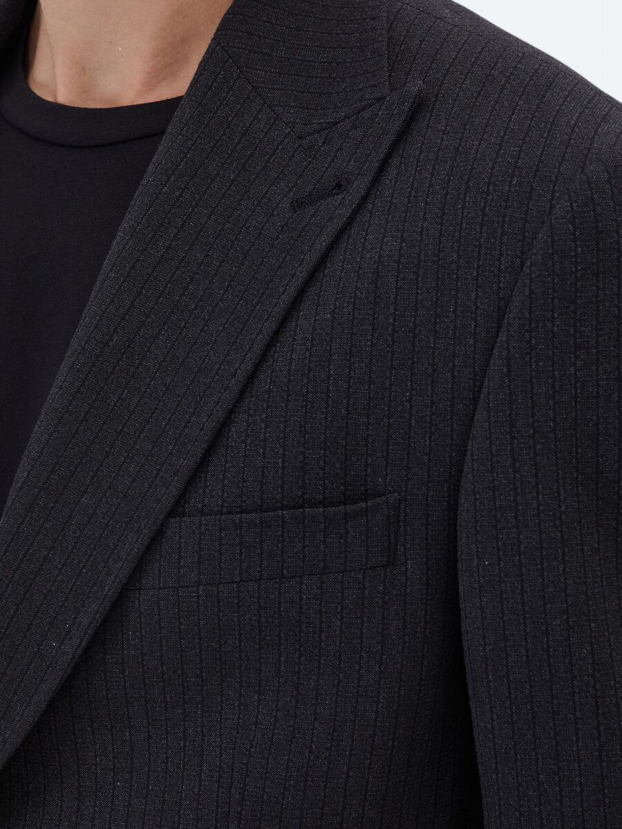 Black Striped Modern Fit Jacket - 4