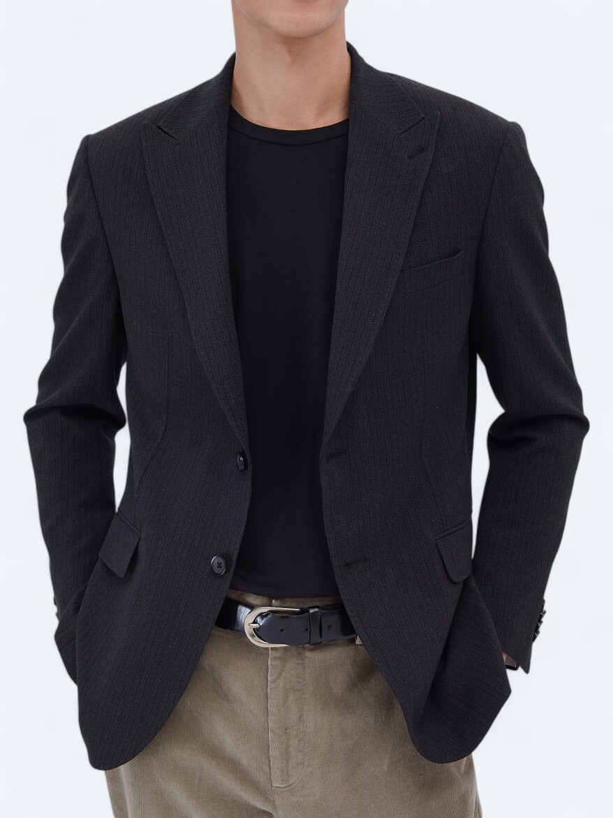 Black Striped Modern Fit Jacket - 5