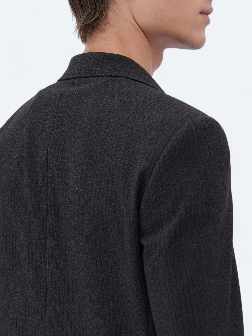 Black Striped Modern Fit Jacket - 6