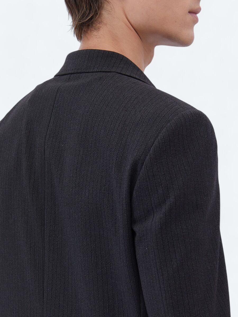 Black Striped Modern Fit Jacket - 6