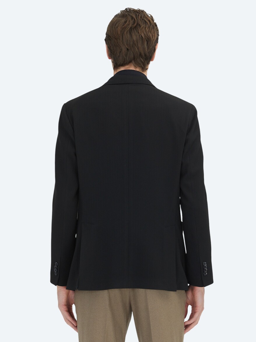 Black Striped Modern Fit Jacket - 4