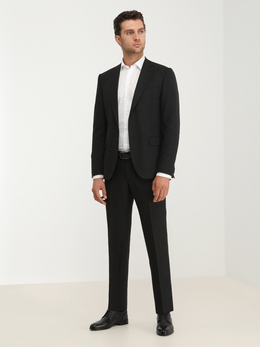 Black Striped Modern Fit Linen Blended Suit - 2