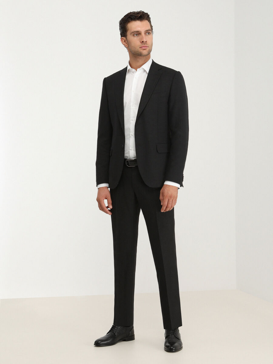 Black Striped Modern Fit Linen Blended Suit - 2