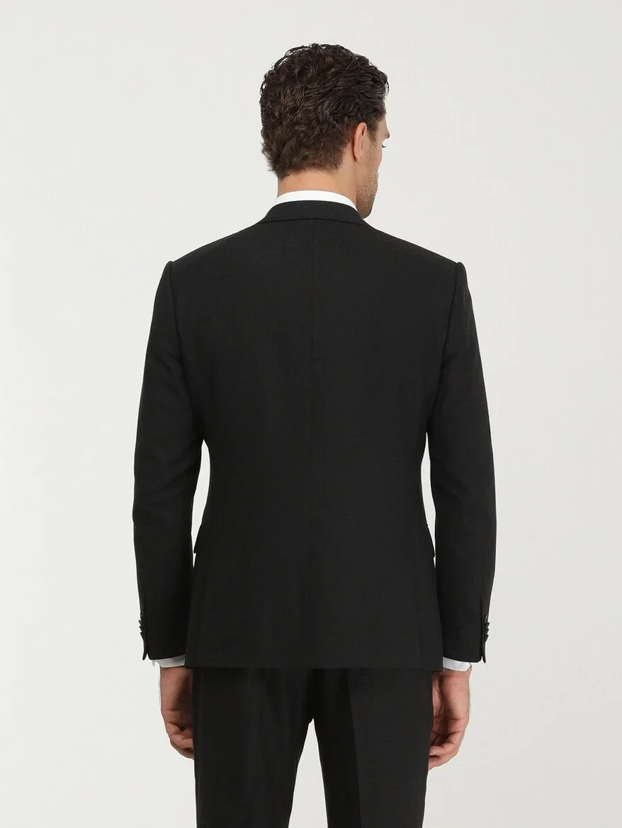 Black Striped Modern Fit Linen Blended Suit - 6