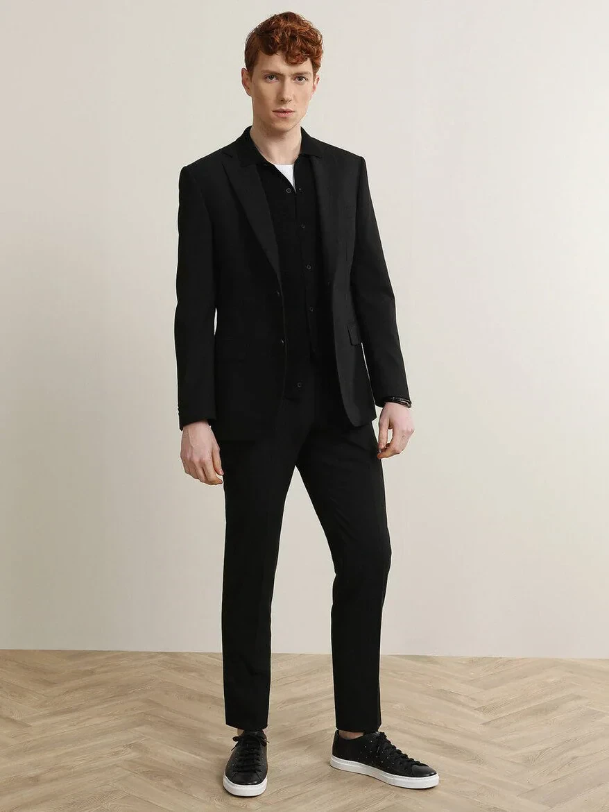 Black Striped Modern Fit Suit - 1
