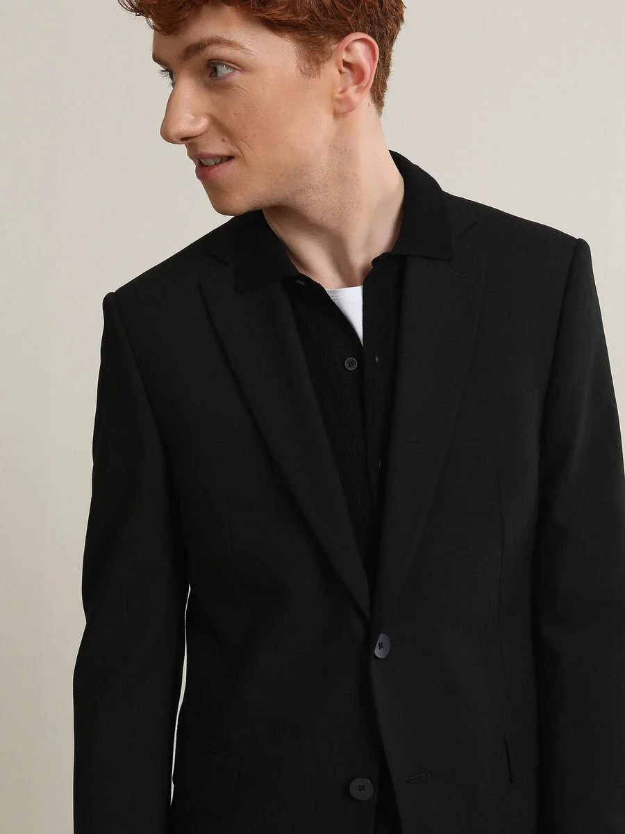 Black Striped Modern Fit Suit - 2