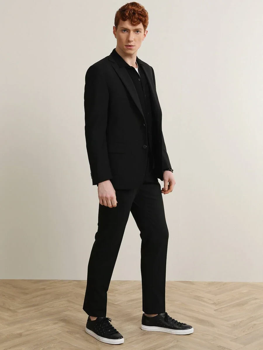 Black Striped Modern Fit Suit - 3