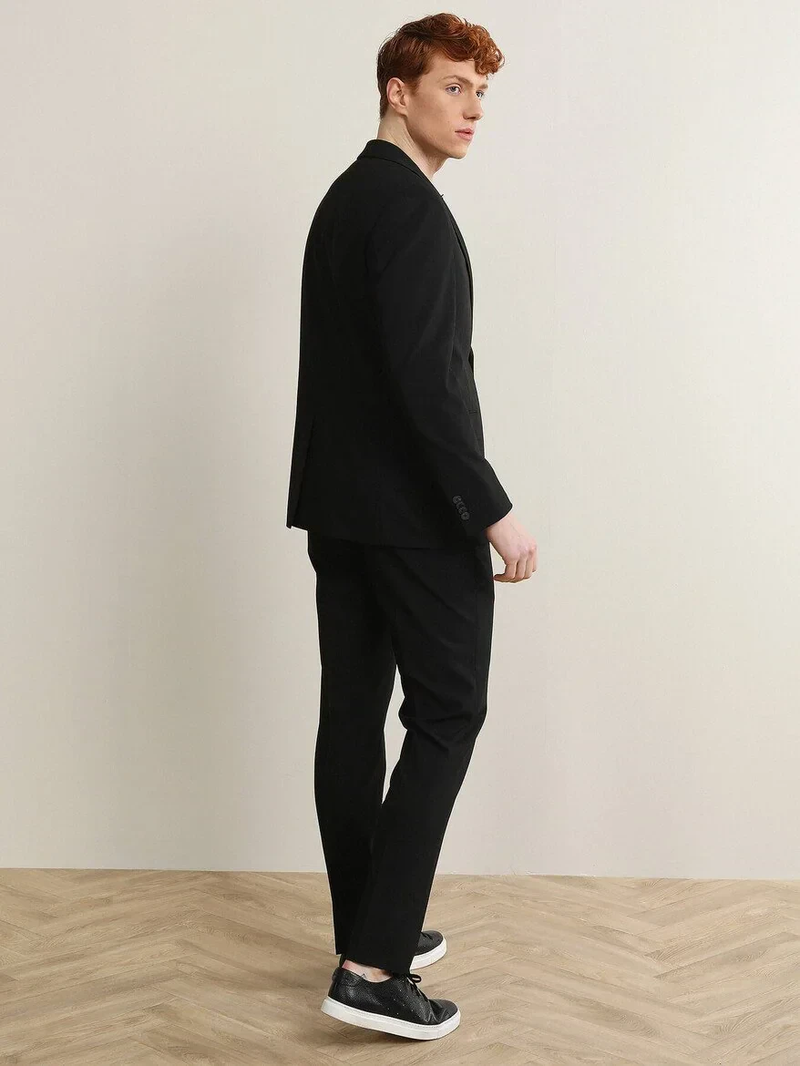 Black Striped Modern Fit Suit - 5