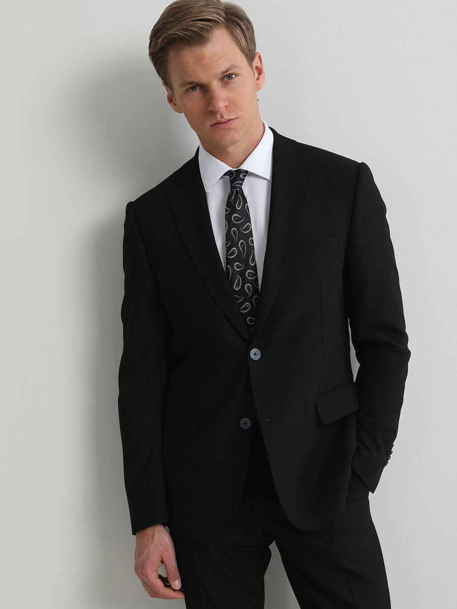 Black Striped Modern Fit Suit - 1