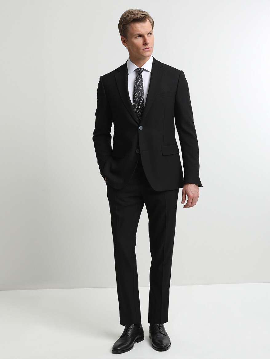Black Striped Modern Fit Suit - 2