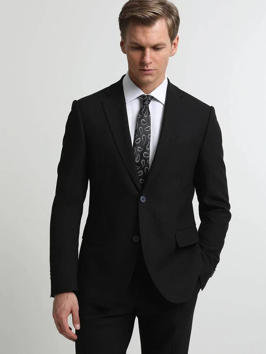 Black Striped Modern Fit Suit - 3
