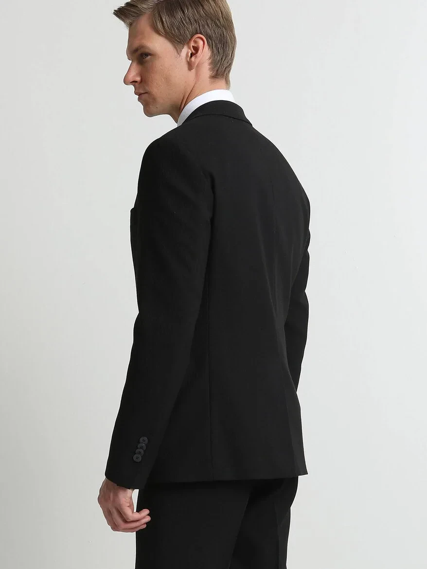 Black Striped Modern Fit Suit - 4