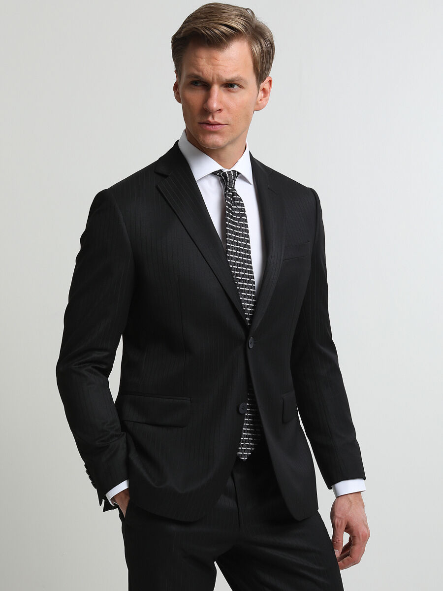 Black Striped Modern Fit Suit - 2