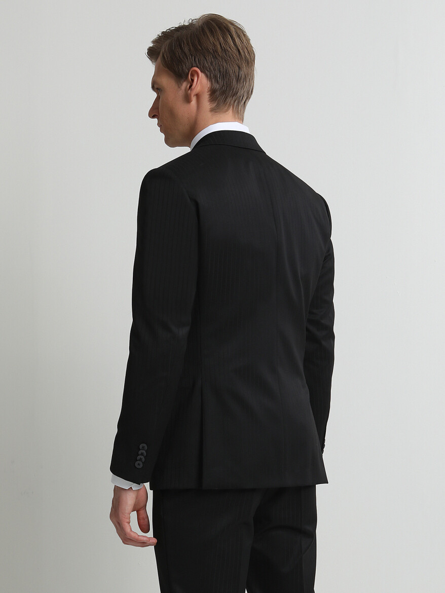 Black Striped Modern Fit Suit - 3