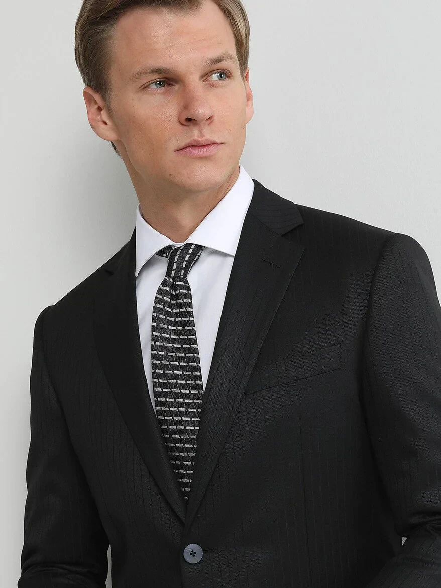 Black Striped Modern Fit Suit - 2