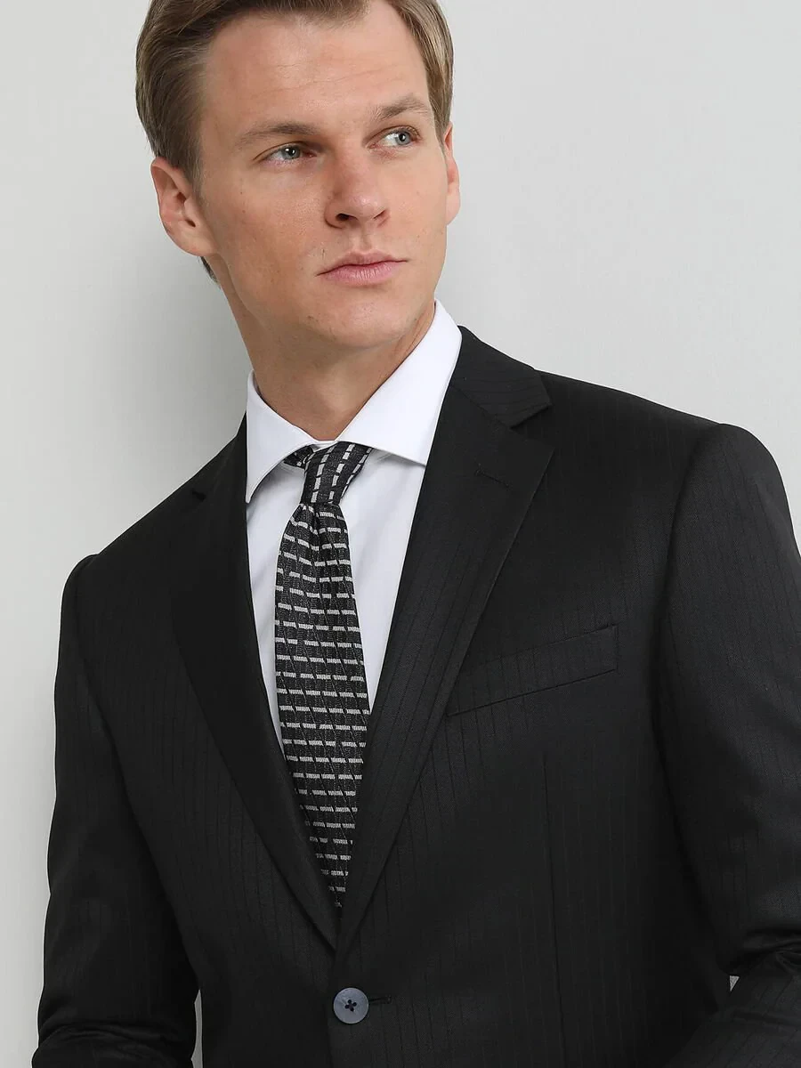 Black Striped Modern Fit Suit - 2