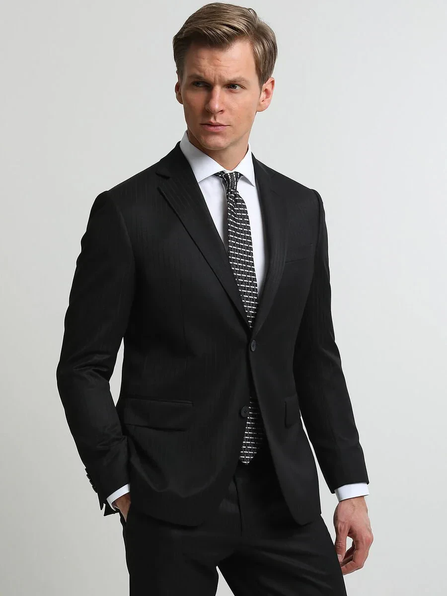 Black Striped Modern Fit Suit - 3
