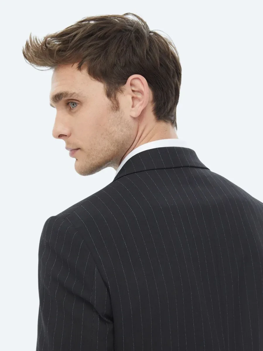 Black Striped Modern Fit Suit - 8