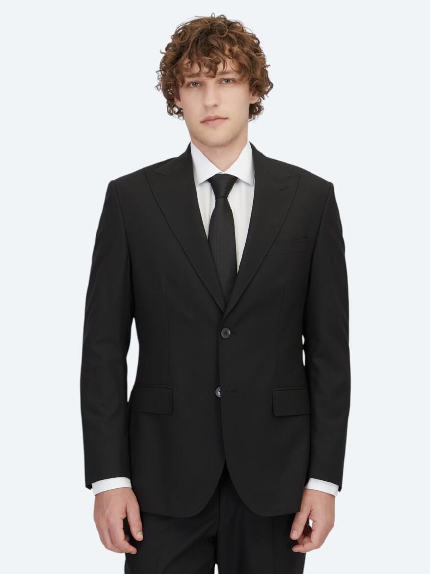 Black Striped Modern Fit Suit - 1