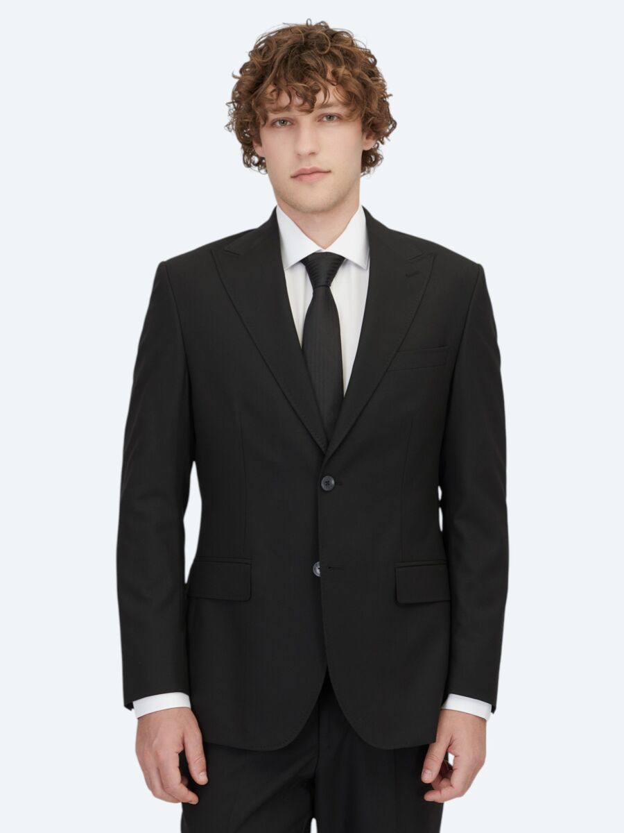 Black Striped Modern Fit Suit - 1