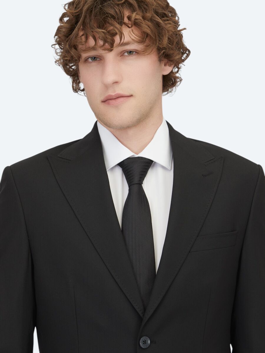 Black Striped Modern Fit Suit - 3