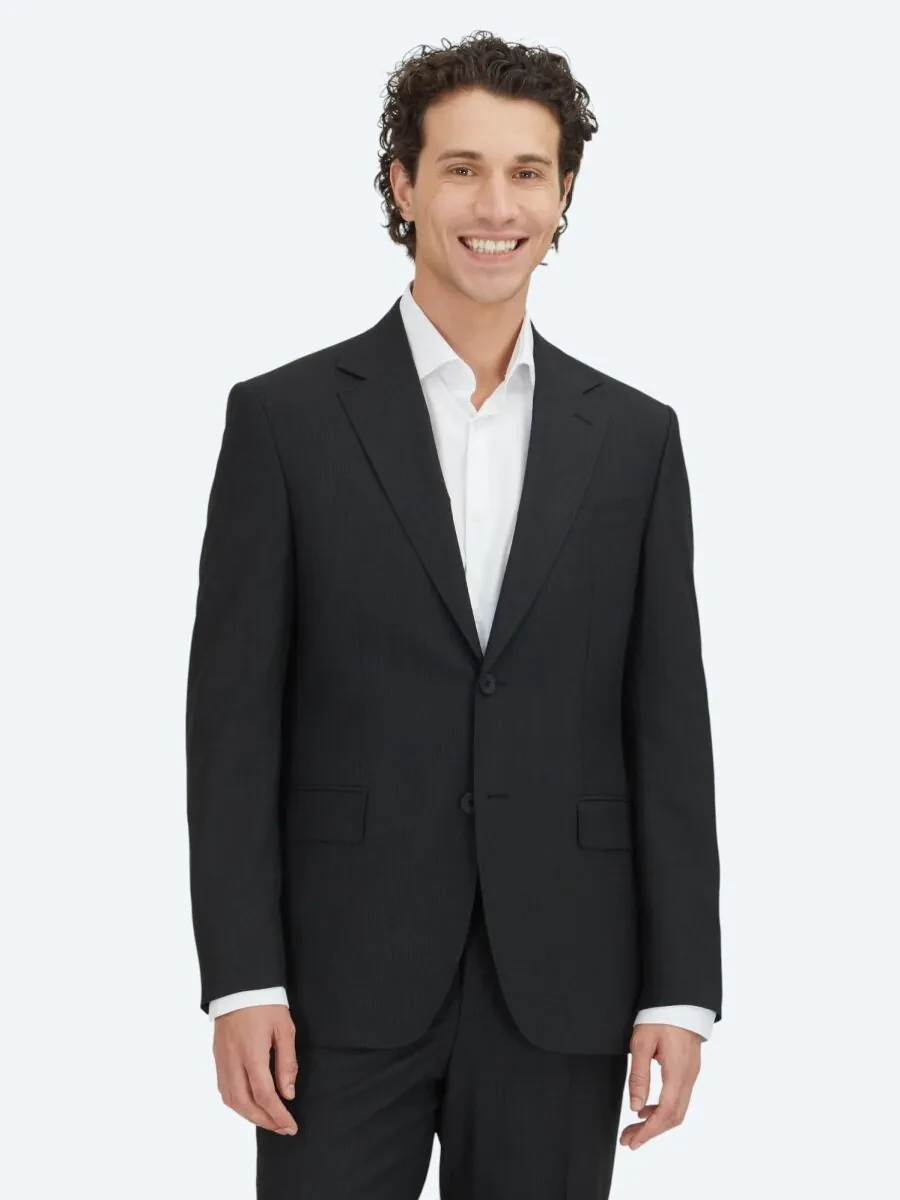 Black Striped Modern Fit Suit - 1