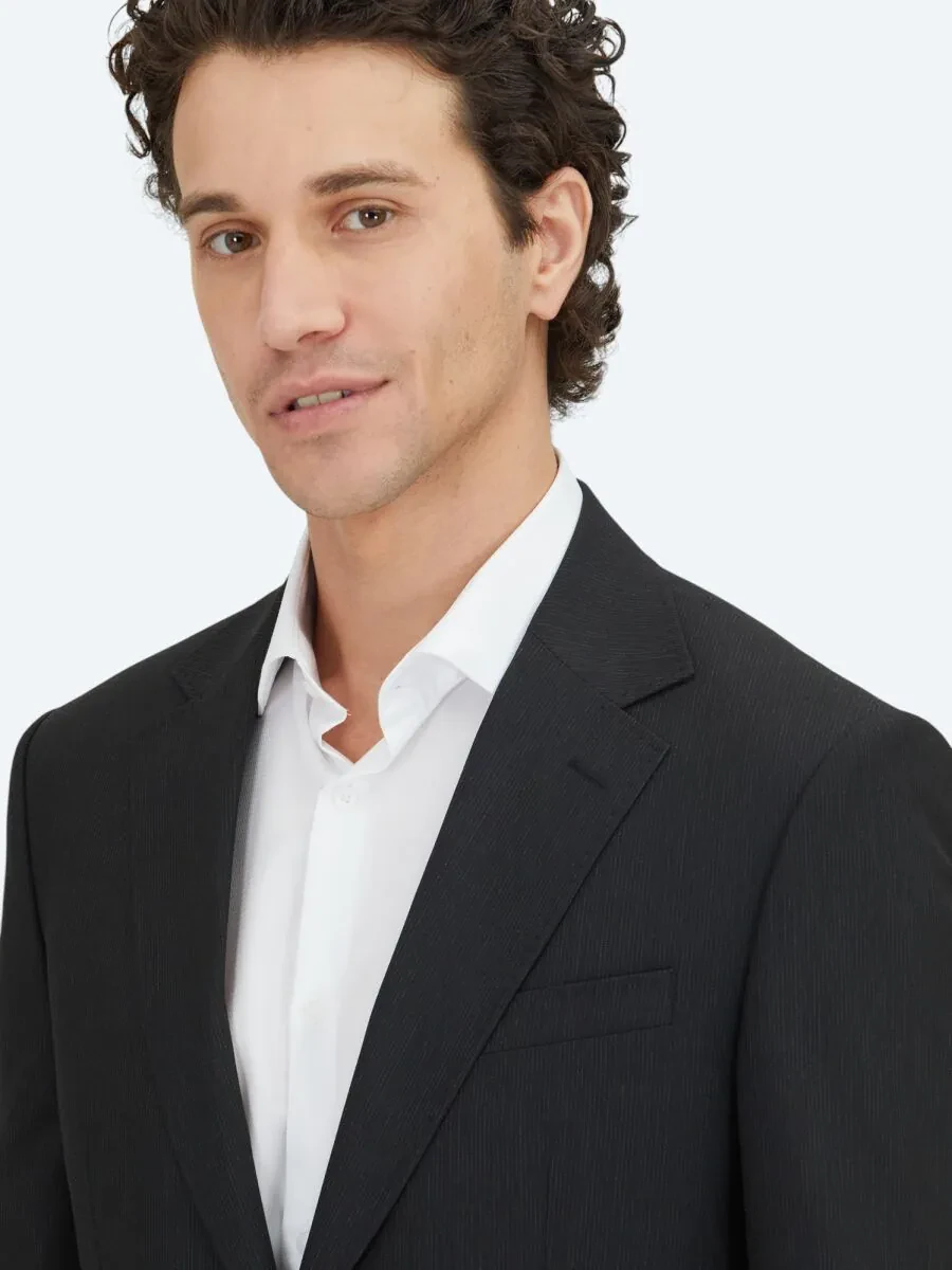 Black Striped Modern Fit Suit - 3