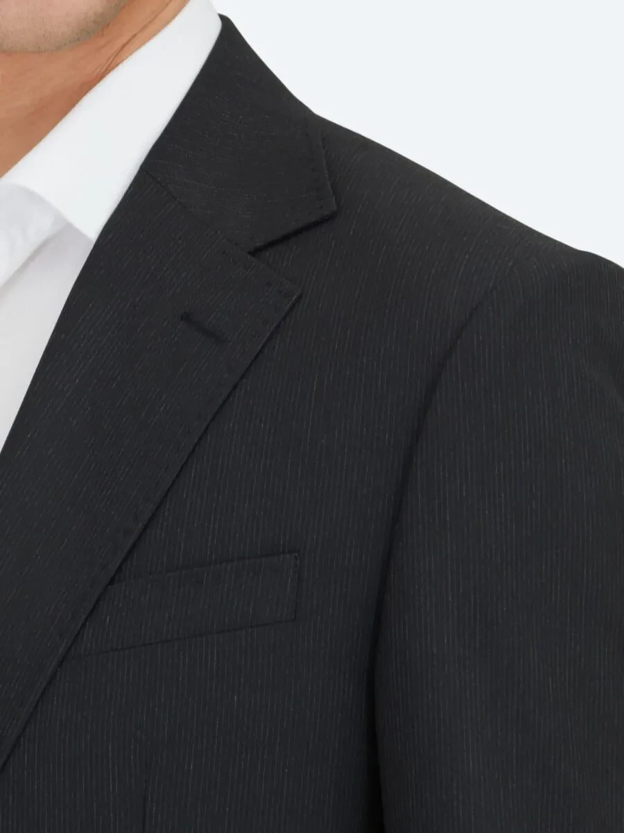 Black Striped Modern Fit Suit - 4