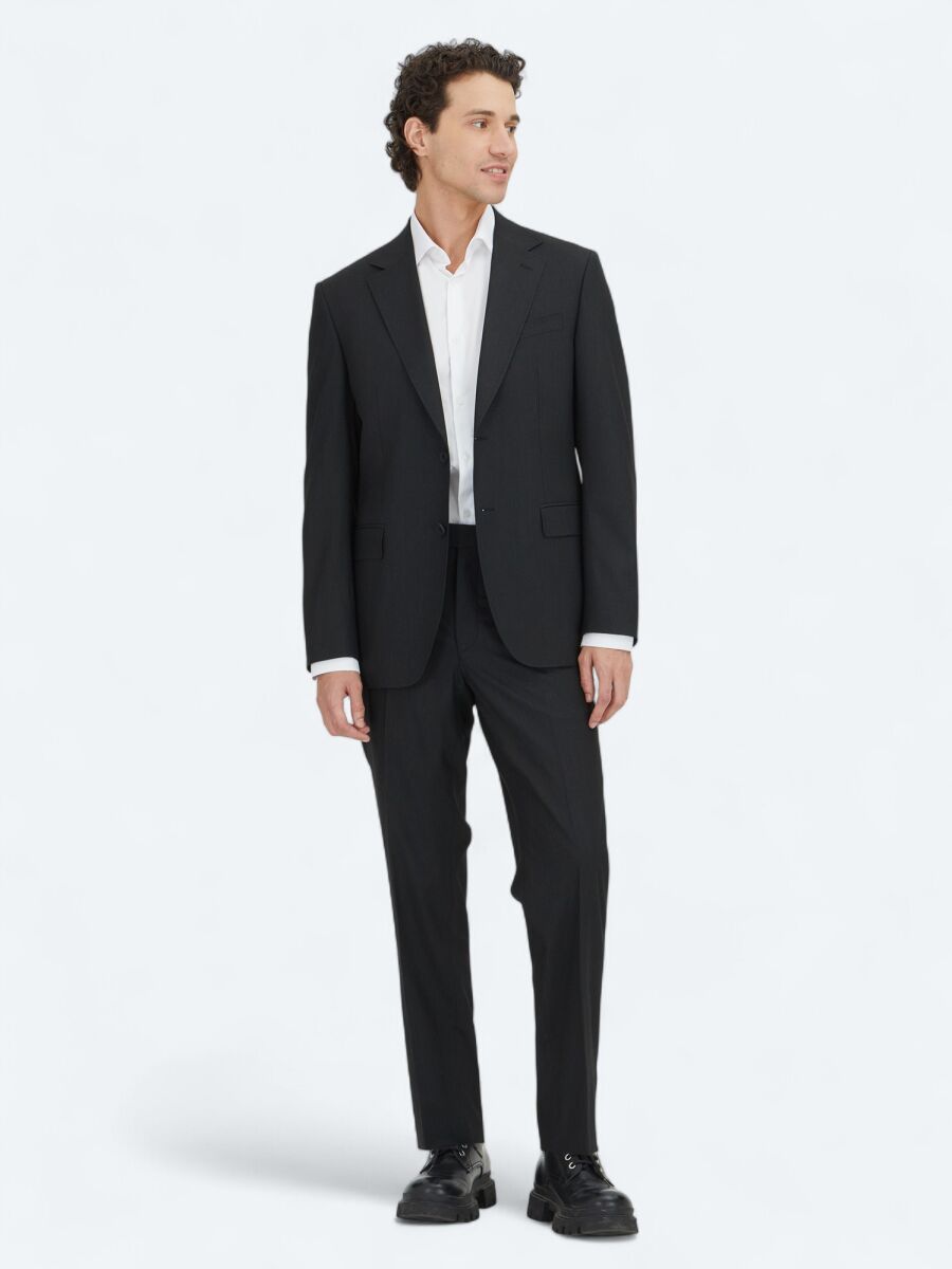 Black Striped Modern Fit Suit - 2