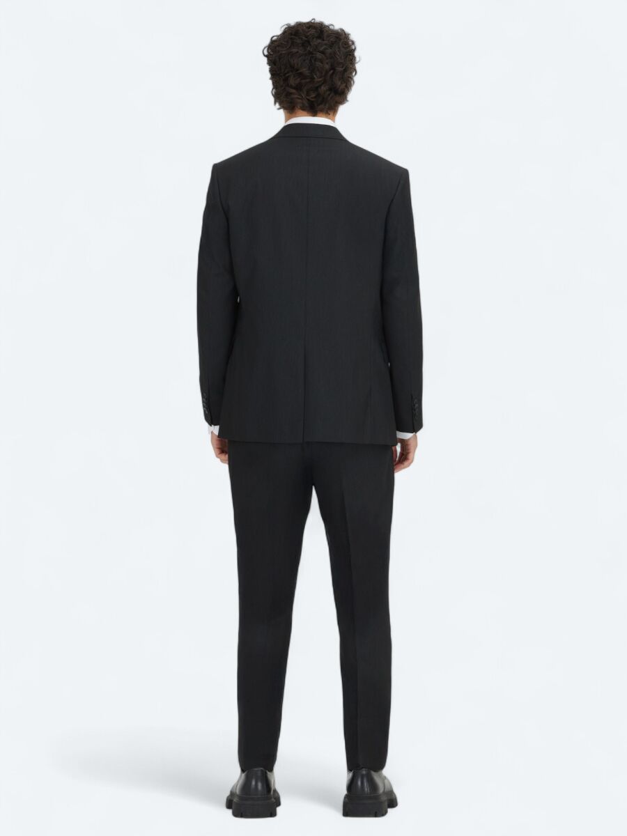 Black Striped Modern Fit Suit - 5