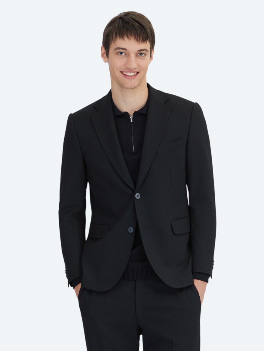 Black Striped Modern Fit Suit - 1