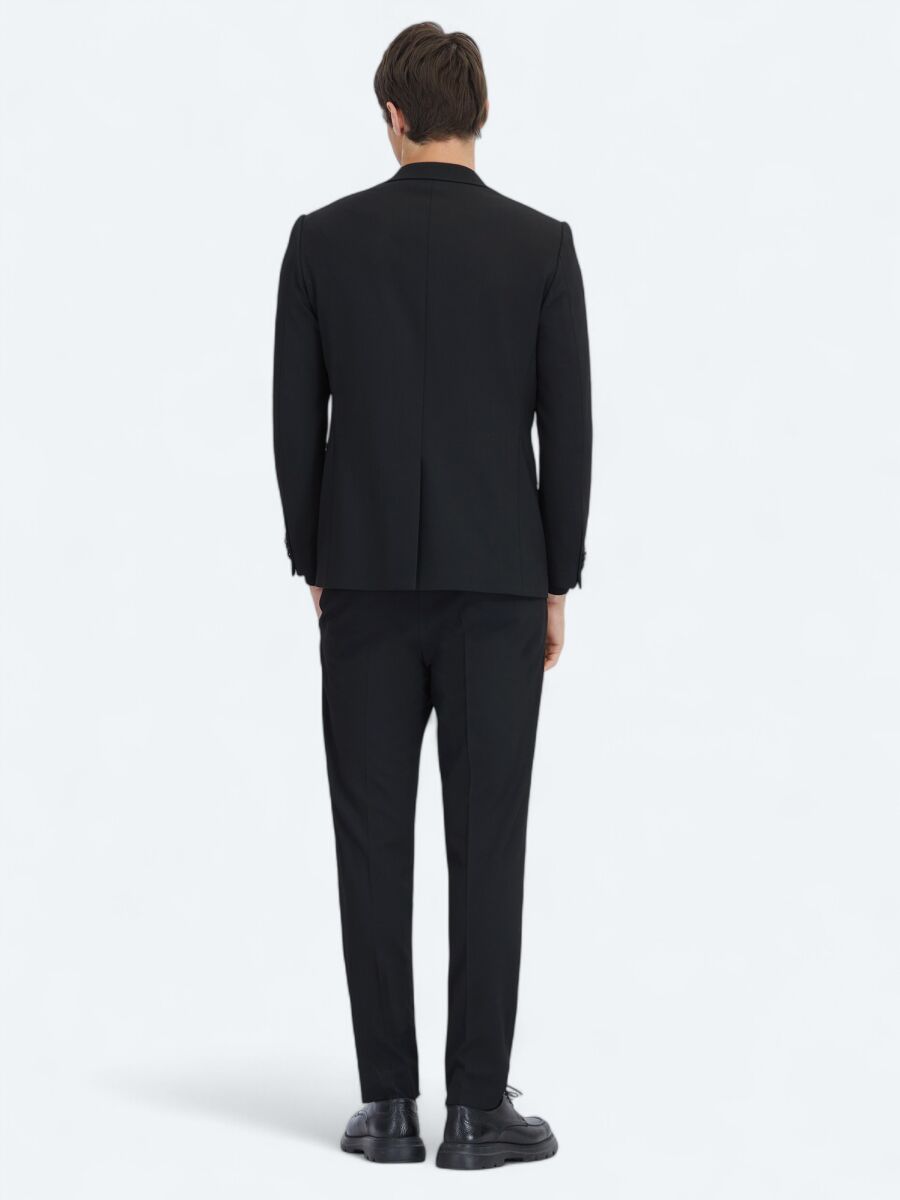 Black Striped Modern Fit Suit - 5