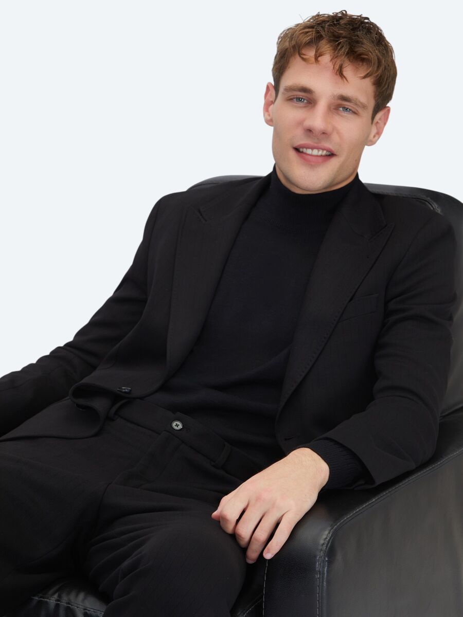 Black Striped Modern Fit Suit - 1