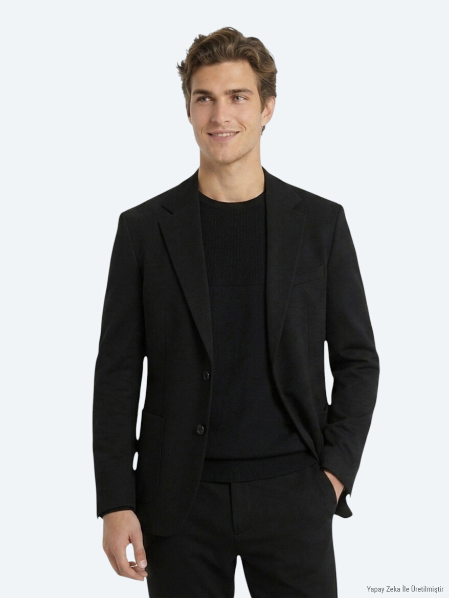 Black Striped Modern Fit Suit - KİP