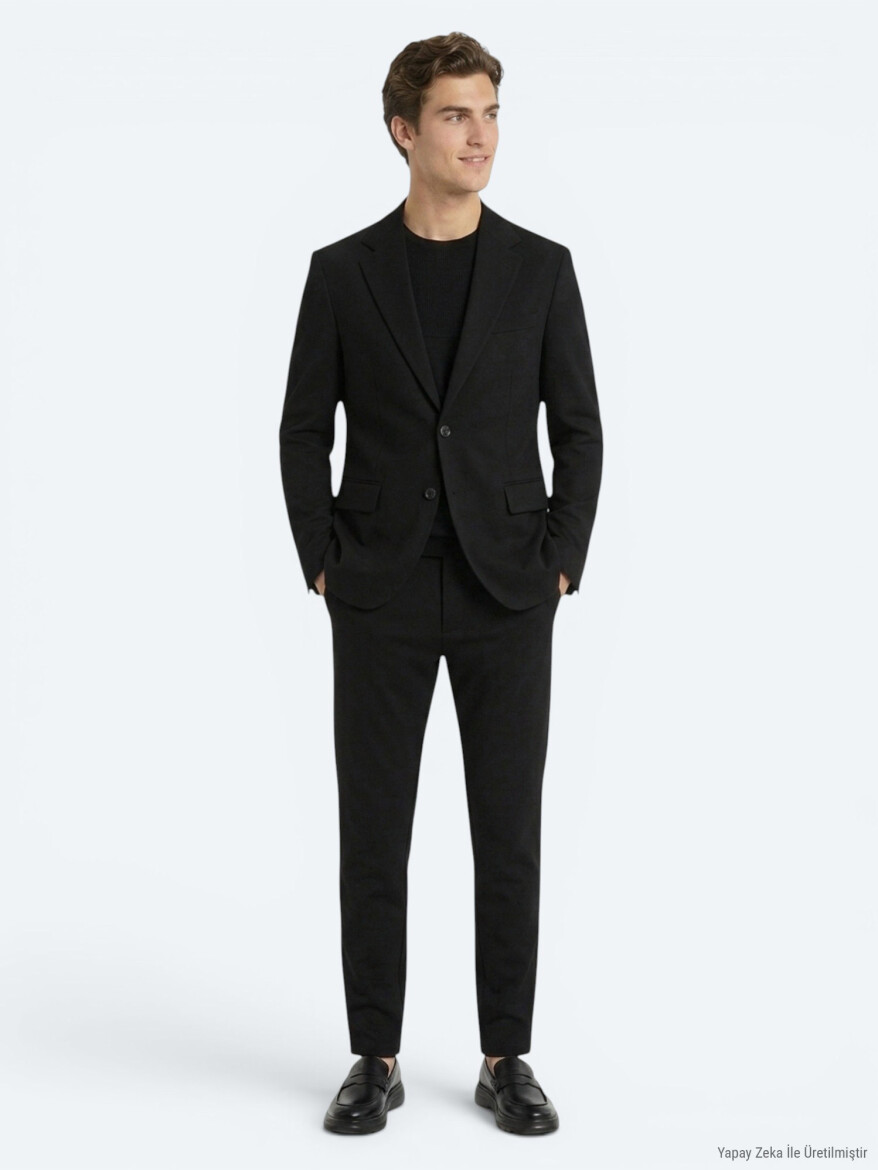 Black Striped Modern Fit Suit - KİP